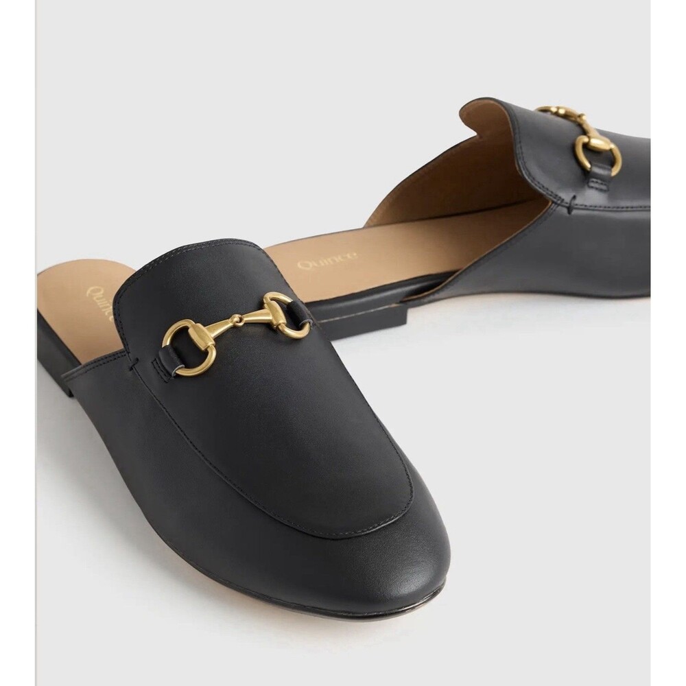 Quince Women Italian Leather Horsebit Loafer Mule Black Shoes 9 - Picture 1 of 7
